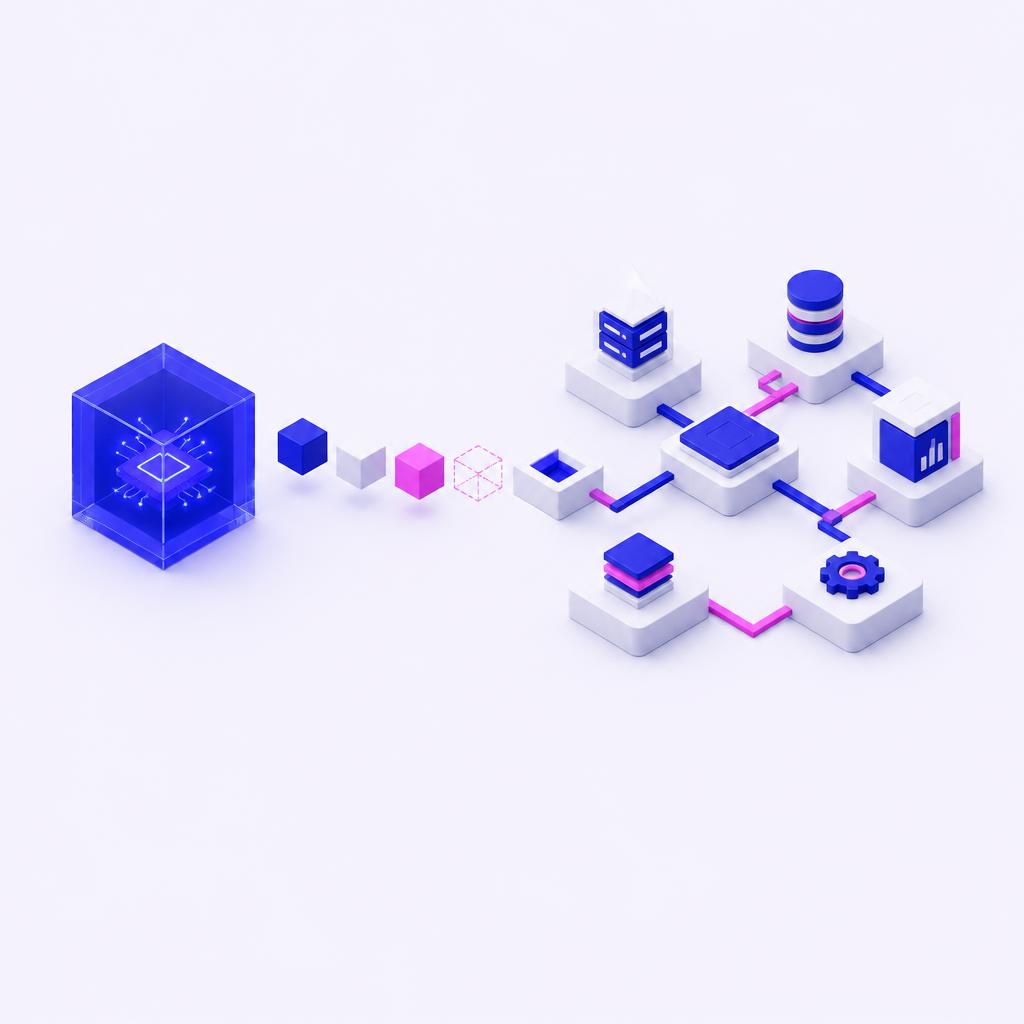 An isolated AI pilot connects to a network of operational workflows